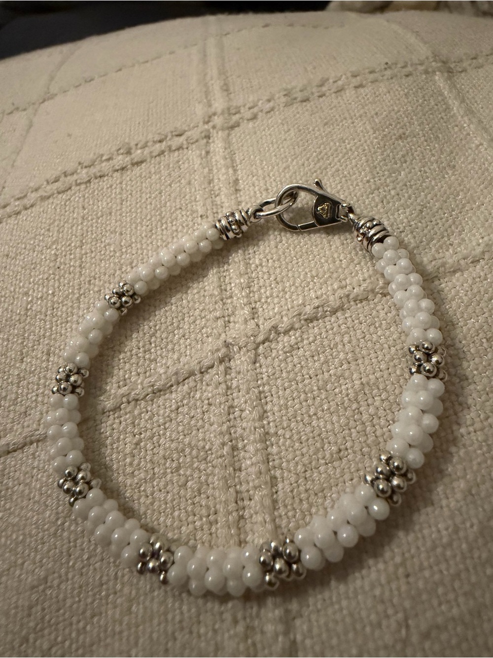 Lagos White Seven Silver Station Ceramic Bracelet SIZE SMALL
